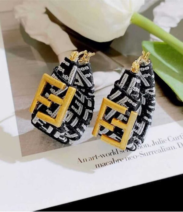 VLIVBET Fabric Letter F Earrings - Casual Black and White Ear Studs and Ear Clips. - Image 3